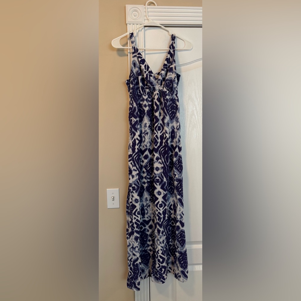 Blue and White Patterned Maxi Dress